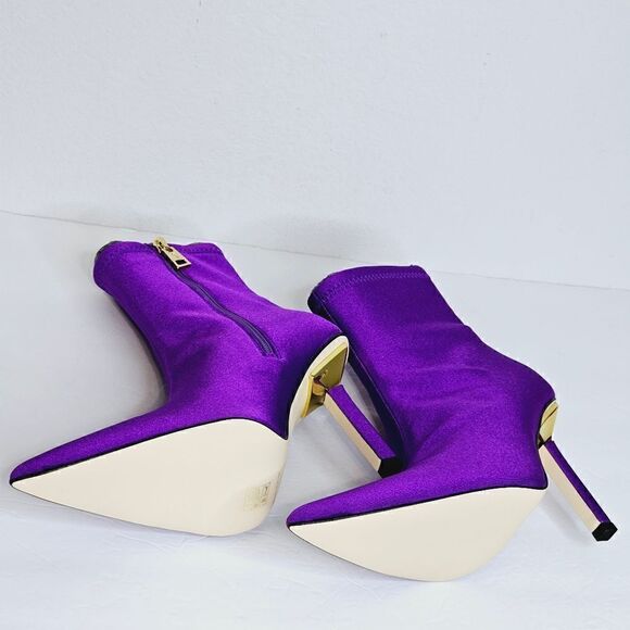 New! Good American Pointed Ankle Sock Shine Neoprene Purple Stiletto Boots - Picture 9 of 15